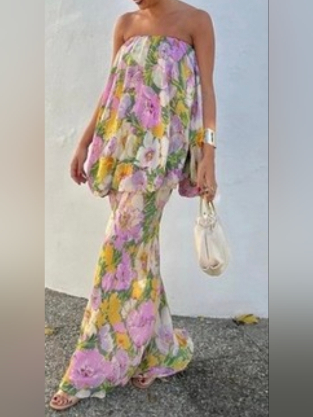 Zara Limited Edition  Strapless floral chiffon print Maxi Dress